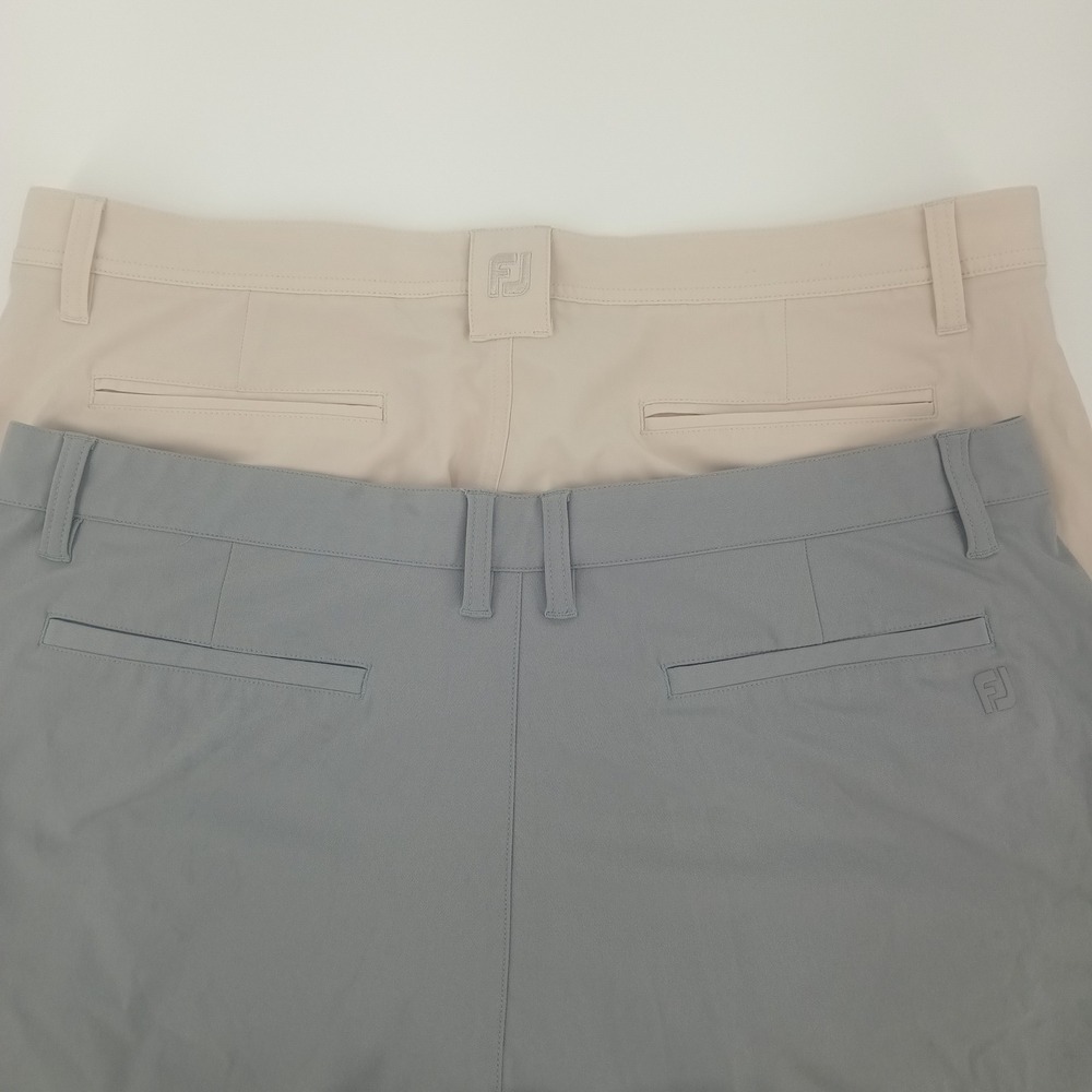 Lot of 2 FootJoy Mens Performance Golf Shorts Tan Grey Size 38 Flat Front FJ